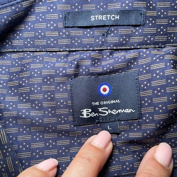 Ben Sherman navy and brown short sleeve button down shirt sz L - Picture 2 of 7
